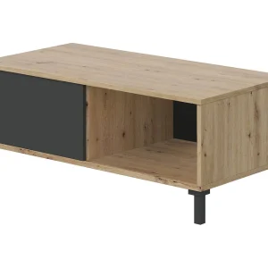 Dmora Salontafel Evansville 40x100x50h cm Antraciet Zwart Melamine Randen ABS Voetjes Waterdicht 2 Vakjes, Rechthoekig