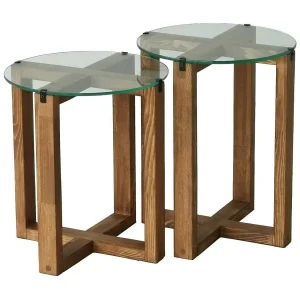 Salontafel Arzana, modulair, 40x40x50h cm walnootbruin, ronde vorm, kleurverloop, walnootstructuur