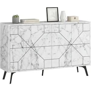 Dokwonkw dressoir, woonkamerbuffet, woonkamerkast, keukenkast, 123x35h62 cm, Wit marmer Dokwonkw dressoir, woonkamerbuffet, woonkamerkast, keukenkast, 123x35h62 cm, Wit marmer