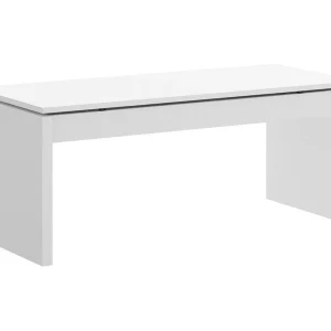 Dmora Salontafel Cuar 50x102x43h cm Wit Glanzend Opbergruimte Hefbaar Blad, Rechthoekig