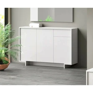 Dbakayok dressoir, Woonkamer, Woonkamerbuffet met 3 deuren en 1 lade, 100% Made in Italy, 134x35h87 cm, Wit Dbakayok dressoir, Woonkamer, Woonkamerbuffet met 3 deuren en 1 lade, 100% Made in Italy, 134x35h87 cm, Wit
