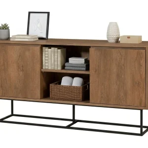 Credenza Deulofe, Buffet vanWoonkamer, Woonkamer, Keukenkast, 140x36h72 cm, Walnoot en Zwart Credenza Deulofe, Buffet vanWoonkamer, Woonkamer, Keukenkast, 140x36h72 cm, Walnoot en Zwart