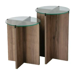 Salontafel Ballabio, tijdschriftenhouder, 40x40x60h cm notenbruin, rechthoekig, kleurverloop, notenframe