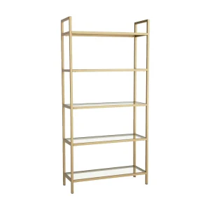 Diannell boekenkast, kantoorplank, boekenkast, bibliotheek, 80x30h165 cm, goud Diannell boekenkast, kantoorplank, boekenkast, bibliotheek, 80x30h165 cm, goud