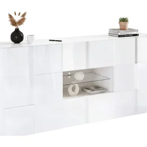 Dgober dressoir, Woonkamerbuffet, Woonkamerdressoir, Keukenkast, Made in Italy, 181×43 h84 cm, Glanzend wit Dgober dressoir, Woonkamerbuffet, Woonkamerdressoir, Keukenkast, Made in Italy, 181×43 h84 cm, Glanzend wit