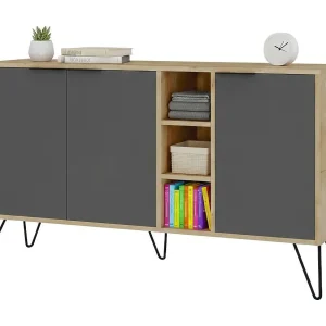 Dpenz dressoir, Woonkamer buffet, Woonkamer, Keuken bijkeuken, 142x36h83 cm, Eiken en Antraciet Dpenz dressoir, Woonkamer buffet, Woonkamer, Keuken bijkeuken, 142x36h83 cm, Eiken en Antraciet