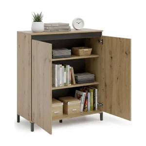 Dcolasuonn dressoir, Woonkamer buffet, Woonkamer, Keukenkast, Made in Italy, 100x40h110 cm, Glanzend wit en Antraciet Dcolasuonn dressoir, Woonkamer buffet, Woonkamer, Keukenkast, Made in Italy, 100x40h110 cm, Glanzend wit en Antraciet