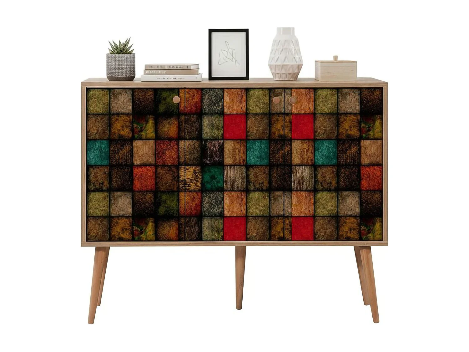 Dpavarin Dressoir, Woonkamer Buffet, DressoirWoonkamer, Keukenkast, 120x36h90 cm, Eiken en Veelkleurig
