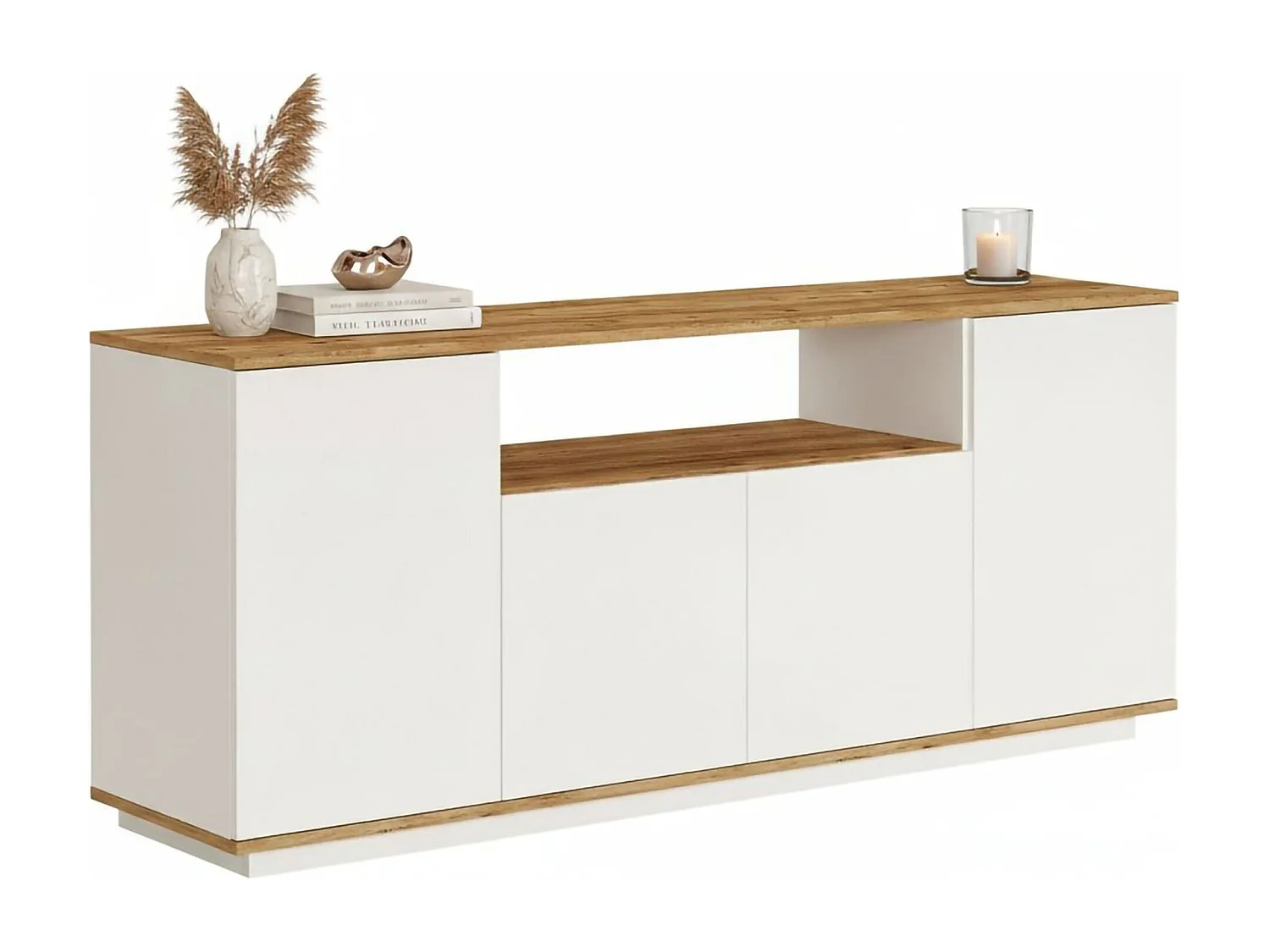 CredenzEen Dpas, Woonkamerbuffet, Woonkamer, Keukenkast, 180x45h75 cm, Eiken en Wit