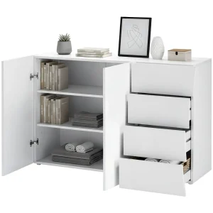 Dmogno dressoir, Keukendressoir met 2 deuren en 4 laden, Woonkamerbuffet, 100% Made in Italy, 124x40h82 cm, Glanzend wit Dmogno dressoir, Keukendressoir met 2 deuren en 4 laden, Woonkamerbuffet, 100% Made in Italy, 124x40h82 cm, Glanzend wit