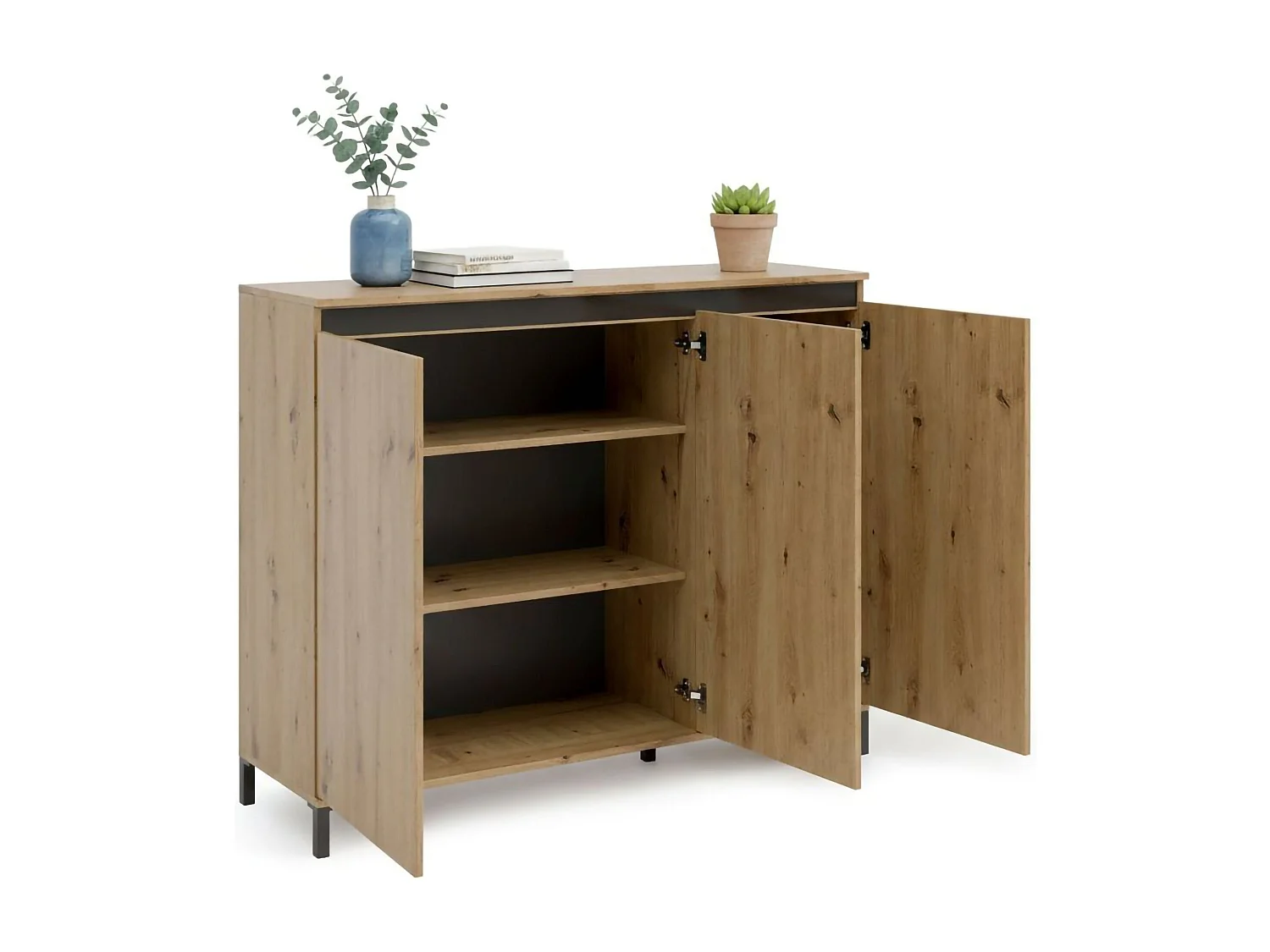 Dceppitell-kast, buffet, woonkamerbuffetO, Keukenplank, Made in Italy, 138x110h40 cm, Wit glanzend en Antraciet