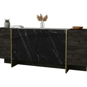 Dpa dressoirZzagl, Woonkamerbuffet, Woonkamer, Keukenkast, 180x47h76 cm, Zwart en Goud Dpa dressoirZzagl, Woonkamerbuffet, Woonkamer, Keukenkast, 180x47h76 cm, Zwart en Goud