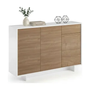 Dbakayok dressoir, woonkamerbuffet met 3 deuren en 1 lade, 100% Made in Italy, 134x35h87 cm, Wit en Eiken Dbakayok dressoir, woonkamerbuffet met 3 deuren en 1 lade, 100% Made in Italy, 134x35h87 cm, Wit en Eiken