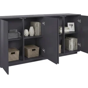 Dnande dressoir, 4-deurs keukendressoir, Woonkamerbuffet, 100% Made in Italy, 180x41h86 cm, Glanzend antraciet Dnande dressoir, 4-deurs keukendressoir, Woonkamerbuffet, 100% Made in Italy, 180x41h86 cm, Glanzend antraciet