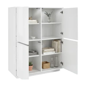 Dpaci dressoir, 4-deurs keukendressoir, Woonkamerbuffet, 100% Made in Italy, 100x41h126 cm, Glanzend wit Dpaci dressoir, 4-deurs keukendressoir, Woonkamerbuffet, 100% Made in Italy, 100x41h126 cm, Glanzend wit