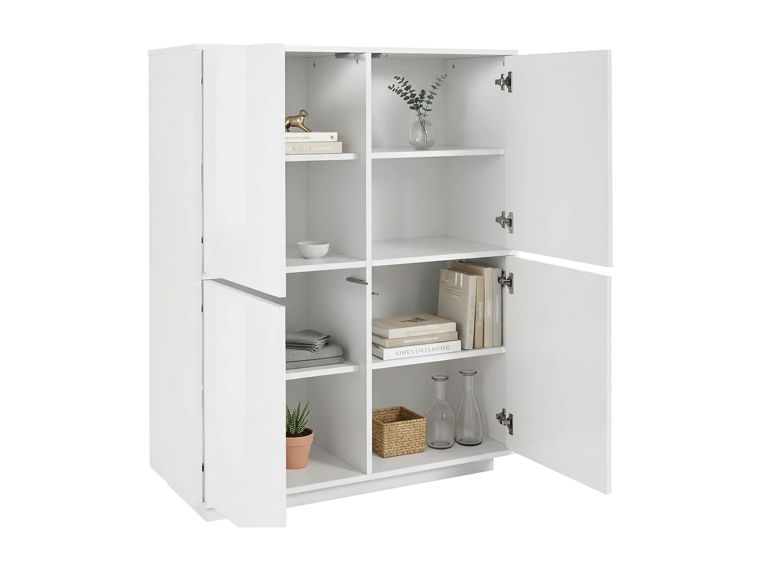 Dpaci dressoir, 4-deurs keukendressoir, Woonkamerbuffet, 100% Made in Italy, 100x41h126 cm, Glanzend wit