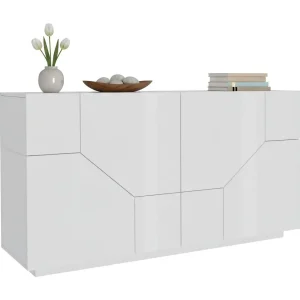 Dmeron dressoir, 4-deurs keukendressoir, Woonkamerbuffet, 100% Made in Italy, 200x43h86 cm, Glanzend wit Dmeron dressoir, 4-deurs keukendressoir, Woonkamerbuffet, 100% Made in Italy, 200x43h86 cm, Glanzend wit