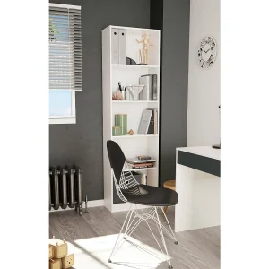 Dmacagg boekenkast, Hoge boekenkast met 5 planken, Kantoor- of slaapkamerplank, Moderne plank met vakken, 52x25h80 cm, Wit