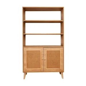 Dmou-bibliotheekTinh, kantoorplank, boekenrek, bibliotheek, 90x40h110 cm, eik