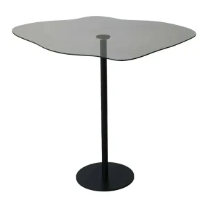 Salontafel/eettafel, rookeffect, 60x45x50h cm, zwart, speelse vorm, rookkleurig blad met kleurverloop Salontafel/eettafel, rookeffect, 60x45x50h cm, zwart, speelse vorm, rookkleurig blad met kleurverloop
