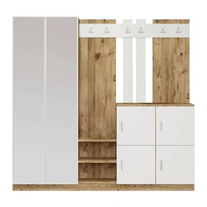 Dnikolao-ingangsmeubel, Inkomhanger, Atriumsamenstelling, Console118x38h180 cm m met eiken en wit Dnikolao-ingangsmeubel, Inkomhanger, Atriumsamenstelling, Console118x38h180 cm m met eiken en wit