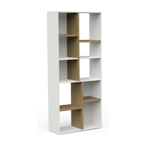 Dlow boekenkast, Kantoorplank, Boekenkast, Bibliotheek, 78×36 h183 cm, Eiken en Wit