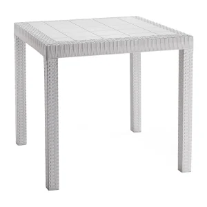 Dguidon buitentafel, Vaste vierkante tafel, Multifunctionele tuintafel met rotaneffect, 100% Made in Italy, 80x80h74 cm, Wit Dguidon buitentafel, Vaste vierkante tafel, Multifunctionele tuintafel met rotaneffect, 100% Made in Italy, 80x80h74 cm, Wit