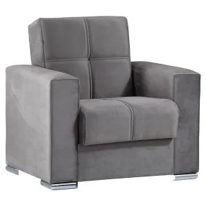 Dfot slaapbank, Woonkameropbergfauteuil om te bouwen tot bed, Ontspannende fauteuil in gewatteerde stof met klik-klakopening, 94x85h91 cm, Grijs Dfot slaapbank, Woonkameropbergfauteuil om te bouwen tot bed, Ontspannende fauteuil in gewatteerde stof met klik-klakopening, 94x85h91 cm, Grijs