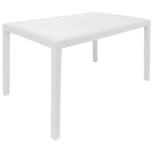 Dmachac buitentafel, Rechthoekige eettafel, Multifunctionele tuintafel met rotaneffect, 100% Made in Italy, 150x90h72 cm, Wit Dmachac buitentafel, Rechthoekige eettafel, Multifunctionele tuintafel met rotaneffect, 100% Made in Italy, 150x90h72 cm, Wit