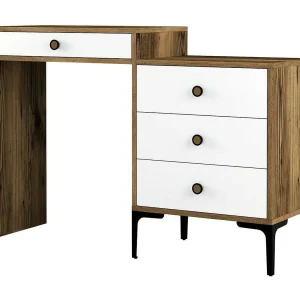 Dmuntean Console, Multifunctionele Tafel, Steunkast, Gang Bureau, 124x40h85 cm, Walnoot en Wit Dmuntean Console, Multifunctionele Tafel, Steunkast, Gang Bureau, 124x40h85 cm, Walnoot en Wit
