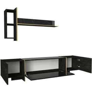 Dpascutt tv-meubel, woonkamermeubel, lage tv-meubel, wandstandaard, 180x32h45 cm, zwort en goud Dpascutt tv-meubel, woonkamermeubel, lage tv-meubel, wandstandaard, 180x32h45 cm, zwort en goud
