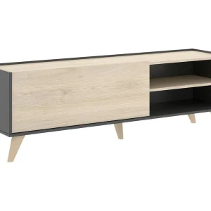 Dacerbi TV-meubel, Laag woonkamerdressoir, Woonkamerdressoir voor televisie, 155x43h47 cm, Eiken en Antraciet