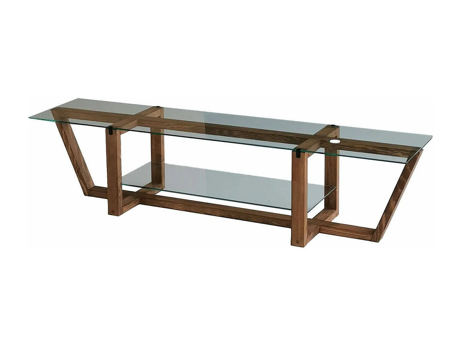 Dmatturr TV deurkast, Woonkamer dressoir, Lage TV kast, Ingebouwde wandvoet, 158x35h35 cm, Walnoot