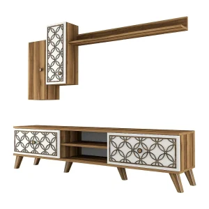 Dpinzaut tv-meubel, woonkamermeubel, laag tv-meubel, Muurstandaard, 180x35h44 cm, walnoot en wit