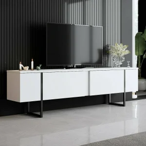Tv-meubel Abishia, één plank, 180x30x50h cm wit, 2 deuren, 3 vakken Tv-meubel Abishia, één plank, 180x30x50h cm wit, 2 deuren, 3 vakken