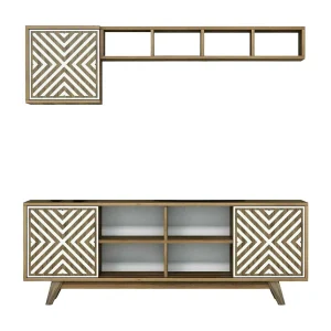 Dpandolf tv-meubel, bijzet in de woonkamer, lage tv-meubel, wandstandaard, 160x35h56 cm, walnoot en wit Dpandolf tv-meubel, bijzet in de woonkamer, lage tv-meubel, wandstandaard, 160x35h56 cm, walnoot en wit