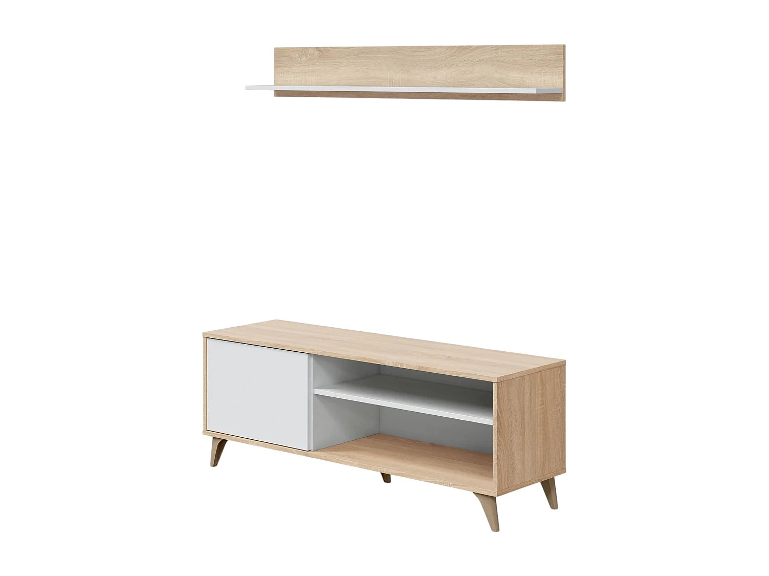 Dmora Tv-meubel Mesa 40x135x50h cm Bruine Eiken 3 Planken 2 Vakken, 1 Deur