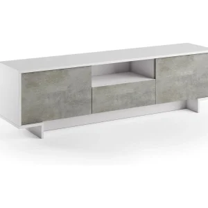 Darrighin tv-meubel, woonkamer tv-meubel, laag woonkamer dressoir met 2 deuren en 1 lade, 100% Made in Italy, 170x42h48 cm, wit en beton Darrighin tv-meubel, woonkamer tv-meubel, laag woonkamer dressoir met 2 deuren en 1 lade, 100% Made in Italy, 170x42h48 cm, wit en beton