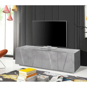 Djungda TV-meubel, Laag woonkamerdressoir, TV-meubelbasis, 100% Made in Italy, 162x44h46 cm, Cement
