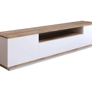 Dpierott tv-meubel, woonkamer dressoir, laag tv-meubel, uitgerust wandonderstel, 180x45h45 cm, eiken en wit