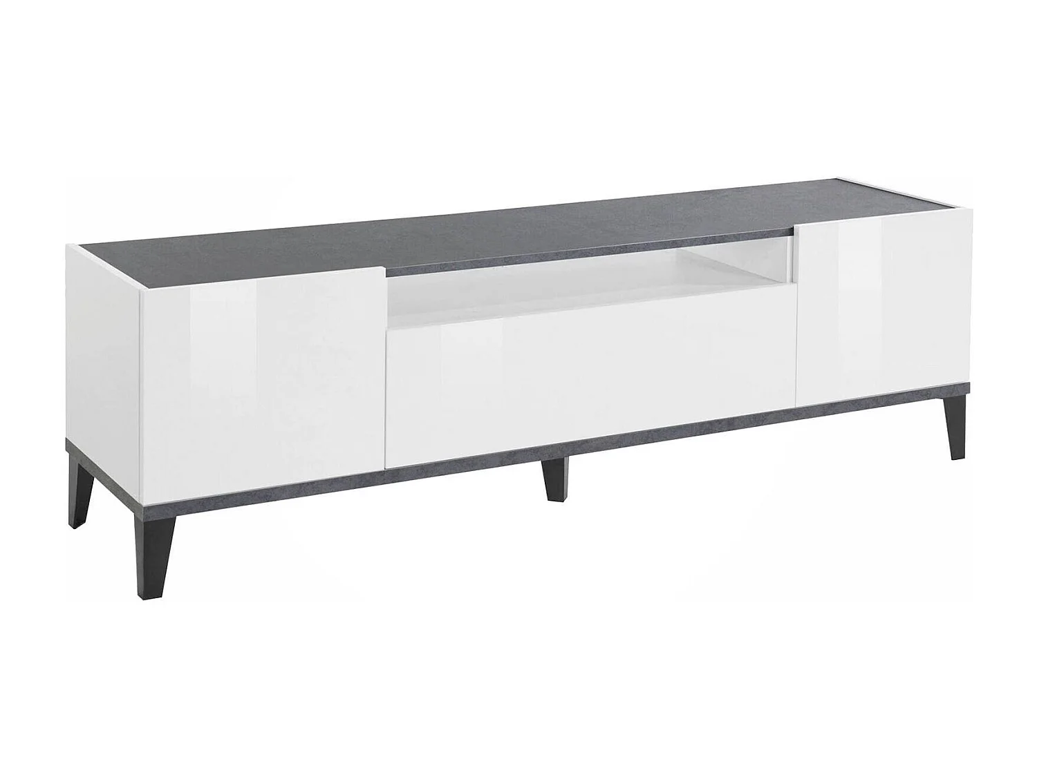 Dmora TV-meubel Ivan 40x160x47 cm Glanzend Grijs 2 Planken, 1 Lade, 3 Vakken Gemaakt in Italië