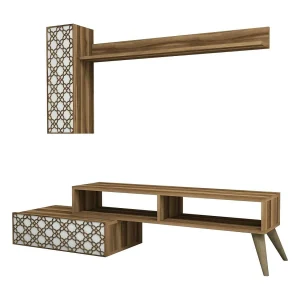 Dpinard-wand, woonkamer, multifunctionele woonkamermeubel, tv-meubel, 150x37h38 cm, walnoot en wit