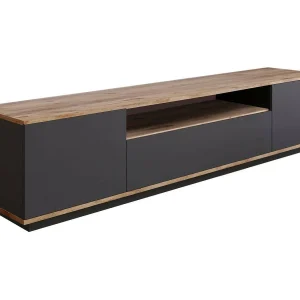 Dpi TV houder kastErott, Woonkamer dressoir, Lage tv kast, Inbouw wandvoet, 180x45h45 cm, Eiken en Antraciet Dpi TV houder kastErott, Woonkamer dressoir, Lage tv kast, Inbouw wandvoet, 180x45h45 cm, Eiken en Antraciet