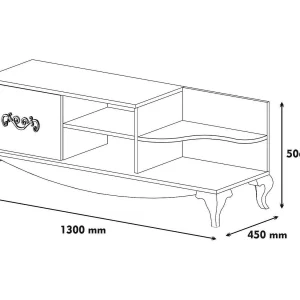 Dporrin tv-meubel, woonkamer dressoir, laag tv-meubel, inbouw wandonderstel, 130x45h51 cm, walnoot en wit