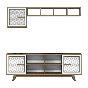 Djajal tv-meubel, woonkamer dressoir, laag tv-meubel, gemonteerd wandonderstel, 160x35h56 cm, walnoot en wit
