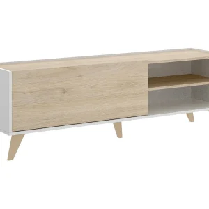 Dacerbi TV-meubel, Laag woonkamerdressoir, Woonkamerdressoir voor televisie, 155x43h47 cm, Eiken en Wit