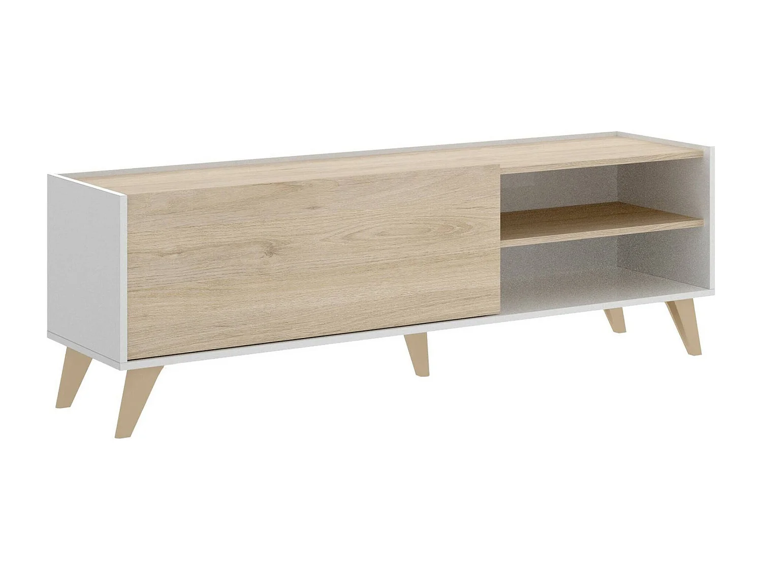 Dacerbi TV-meubel, Laag woonkamerdressoir, Woonkamerdressoir voor televisie, 155x43h47 cm, Eiken en Wit