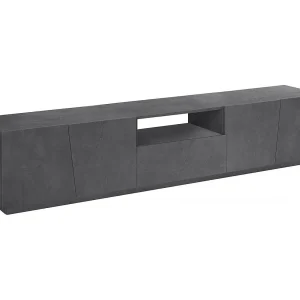 Dlori TV-meubel, Laag woonkamerdressoir, TV-meubelbasis, 100% Made in Italy, 220x43h46 cm, Leisteen, met LED-licht