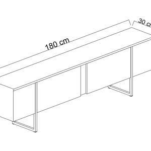 Abishia tv-meubel, één plank, 180x30x50h cm wit, 2 deuren, 3 vakken Abishia tv-meubel, één plank, 180x30x50h cm wit, 2 deuren, 3 vakken
