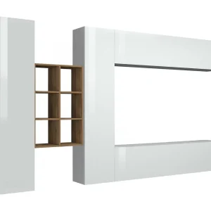 Dmora Wandmeubel Danilo 30x280x180h cm Glanzend Wit 17 Planken Openen Klapdeur en Flapdeur, 20 Vakjes Made in Italy Dmora Wandmeubel Danilo 30x280x180h cm Glanzend Wit 17 Planken Openen Klapdeur en Flapdeur, 20 Vakjes Made in Italy